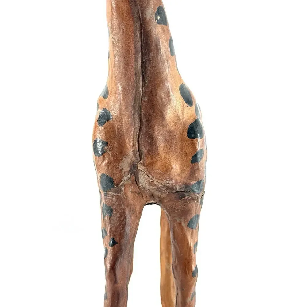 Hand Carved Leather Giraffe Figurine 15” African Safari Animal Sculpture Kenya